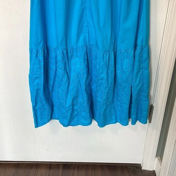 Ann Taylor Factory Blue Eyelit Tiered Embroidered Petal Sleeves Maxi Dress Sz 8 - Picture 4 of 13